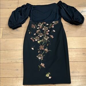 Ted Baker Black Dress with Floral Design